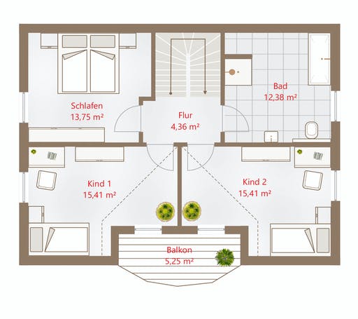 Fertighaus Hausidee 137 SD von DREVO HAUS Schlüsselfertig ab 277700€, Satteldach-Klassiker Grundriss 2