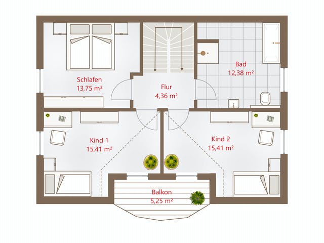 Fertighaus Hausidee 137 SD von DREVO HAUS Schlüsselfertig ab 277700€, Satteldach-Klassiker Grundriss 2