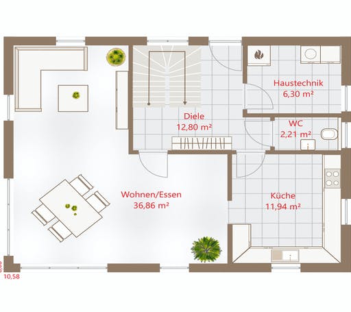 Fertighaus Hausidee 138 SD von DREVO HAUS Schlüsselfertig ab 249100€, Satteldach-Klassiker Grundriss 1