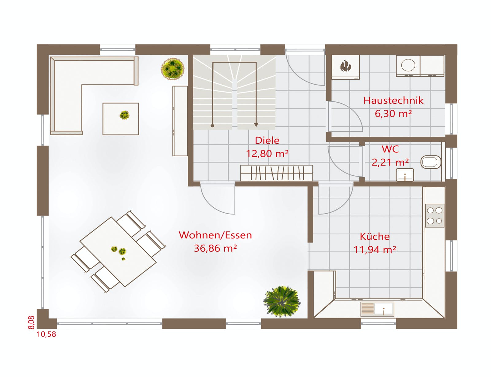 Fertighaus Hausidee 138 SD von DREVO HAUS Schlüsselfertig ab 249100€, Satteldach-Klassiker Grundriss 1
