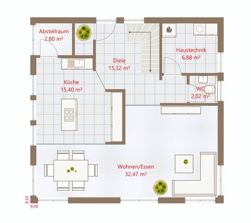 Fertighaus Hausidee 140 SD von DREVO HAUS Schlüsselfertig ab 261100€, Satteldach-Klassiker Grundriss 1