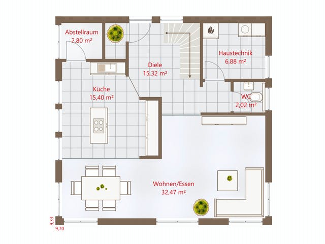 Fertighaus Hausidee 140 SD von DREVO HAUS Schlüsselfertig ab 261100€, Satteldach-Klassiker Grundriss 1