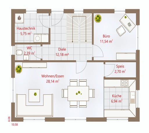 Fertighaus Hausidee 148 SD von DREVO HAUS Schlüsselfertig ab 297200€, Satteldach-Klassiker Grundriss 1