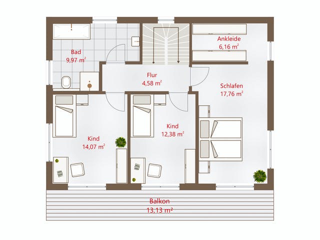 Fertighaus Hausidee 148 SD von DREVO HAUS Schlüsselfertig ab 297200€, Satteldach-Klassiker Grundriss 2