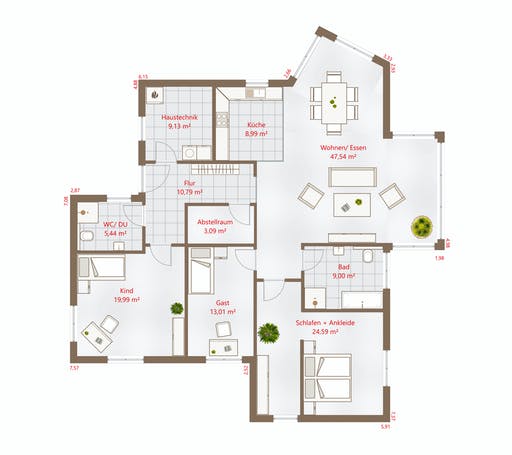 Fertighaus Bungalow 152 WD von DREVO HAUS Schlüsselfertig ab 335700€, Bungalow Grundriss 1