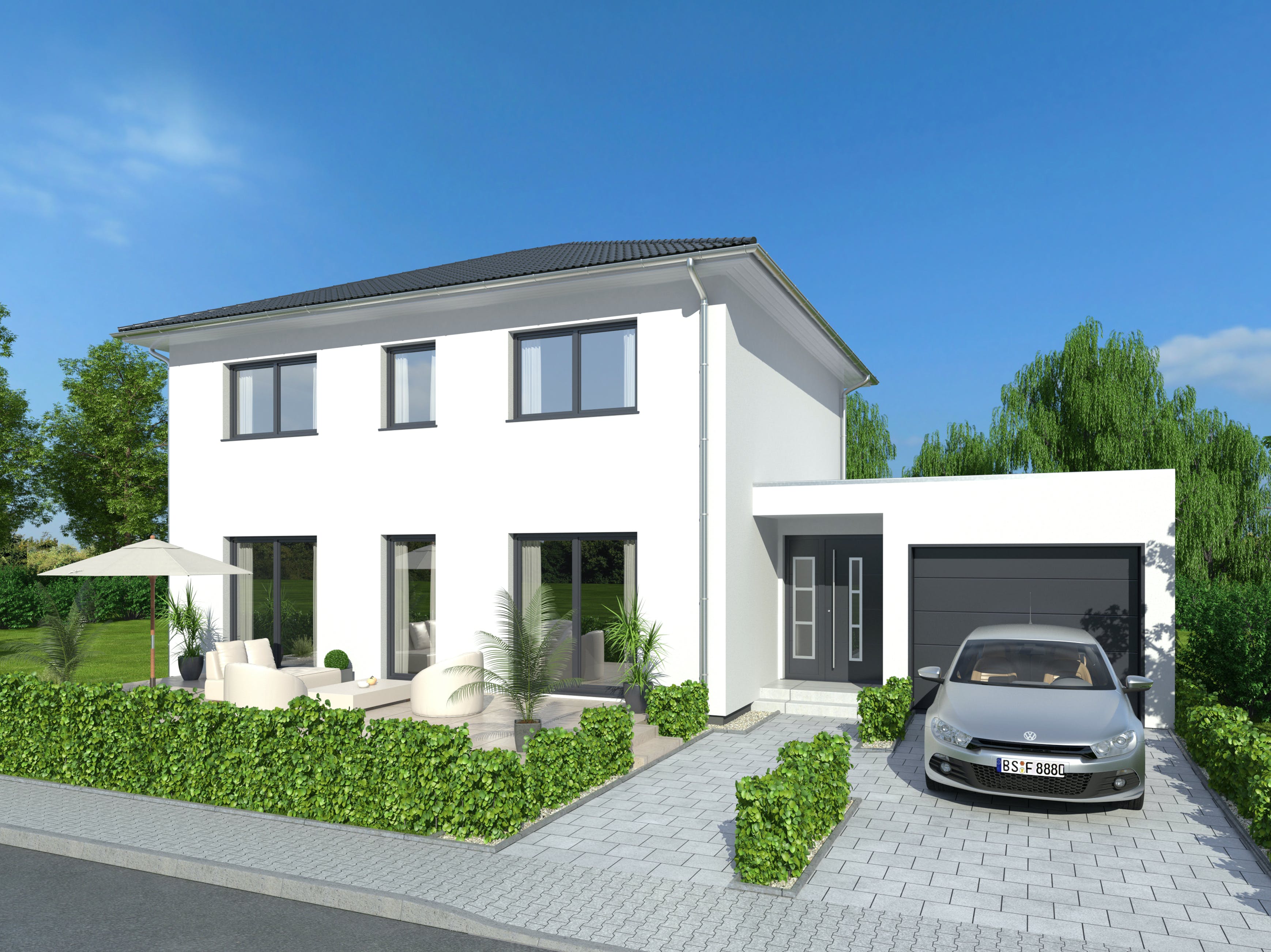 Fertighaus Hausidee 159 WD von DREVO HAUS Schlüsselfertig ab 335000€, Stadtvilla Außenansicht 1