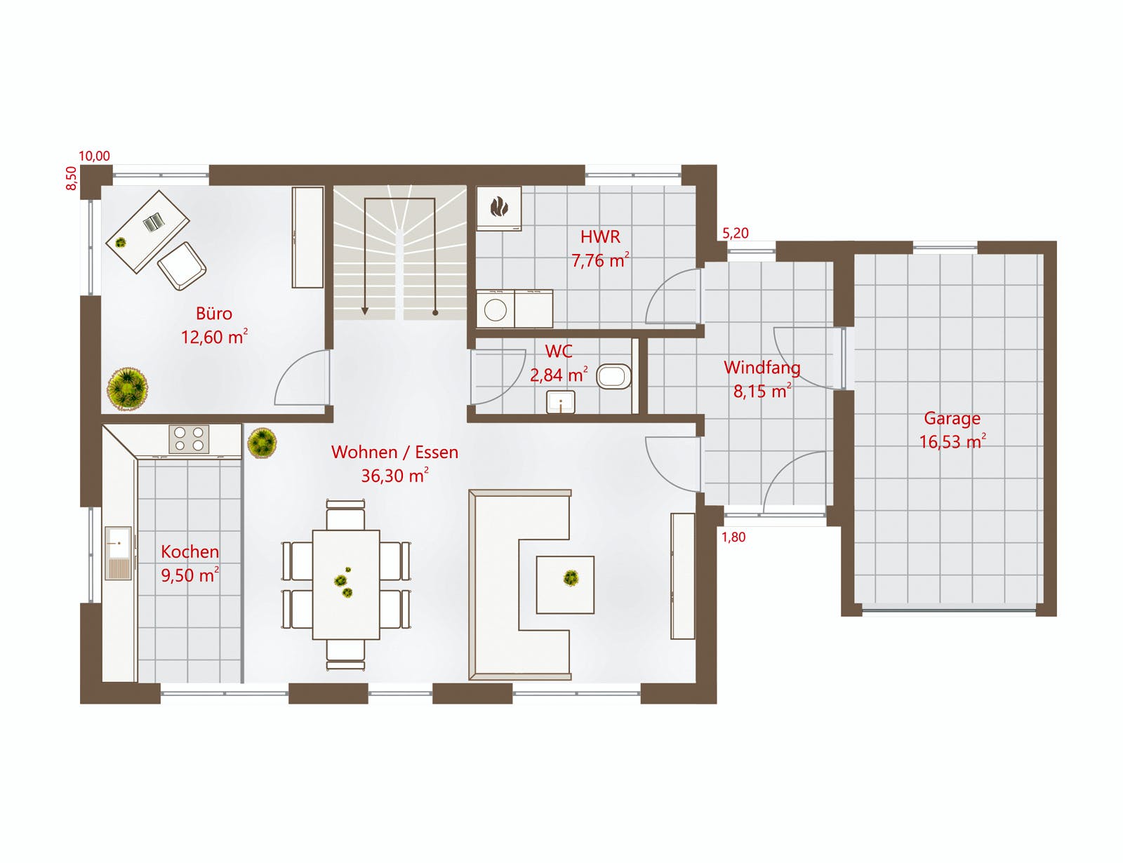 Fertighaus Hausidee 159 WD von DREVO HAUS Schlüsselfertig ab 335000€, Stadtvilla Grundriss 1