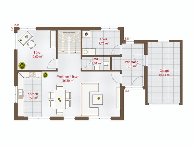 Fertighaus Hausidee 159 WD von DREVO HAUS Schlüsselfertig ab 335000€, Stadtvilla Grundriss 1