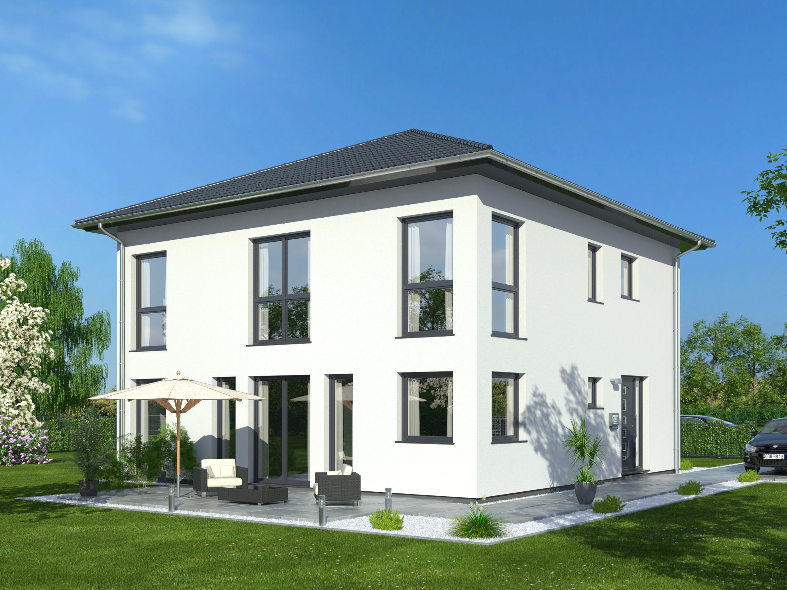 Fertighaus Hausidee 164 WD von DREVO HAUS Schlüsselfertig ab 318300€, Cubushaus Außenansicht 1