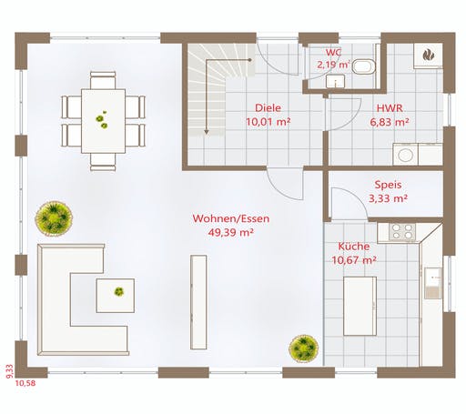 Fertighaus Hausidee 169 SD von DREVO HAUS Schlüsselfertig ab 291200€, Satteldach-Klassiker Grundriss 1