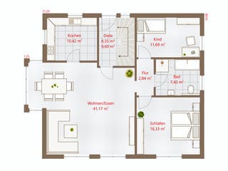 Fertighaus Hausidee 193 SD von DREVO HAUS Schlüsselfertig ab 342400€, Satteldach-Klassiker Grundriss 1