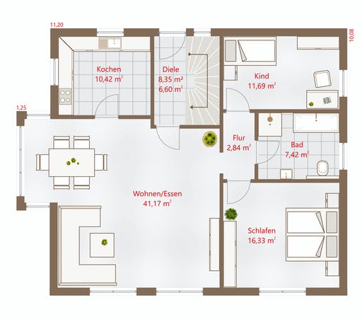 Fertighaus Hausidee 193 SD von DREVO HAUS Schlüsselfertig ab 342400€, Satteldach-Klassiker Grundriss 1