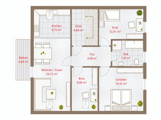 Fertighaus Hausidee 193 SD von DREVO HAUS Schlüsselfertig ab 342400€, Satteldach-Klassiker Grundriss 2