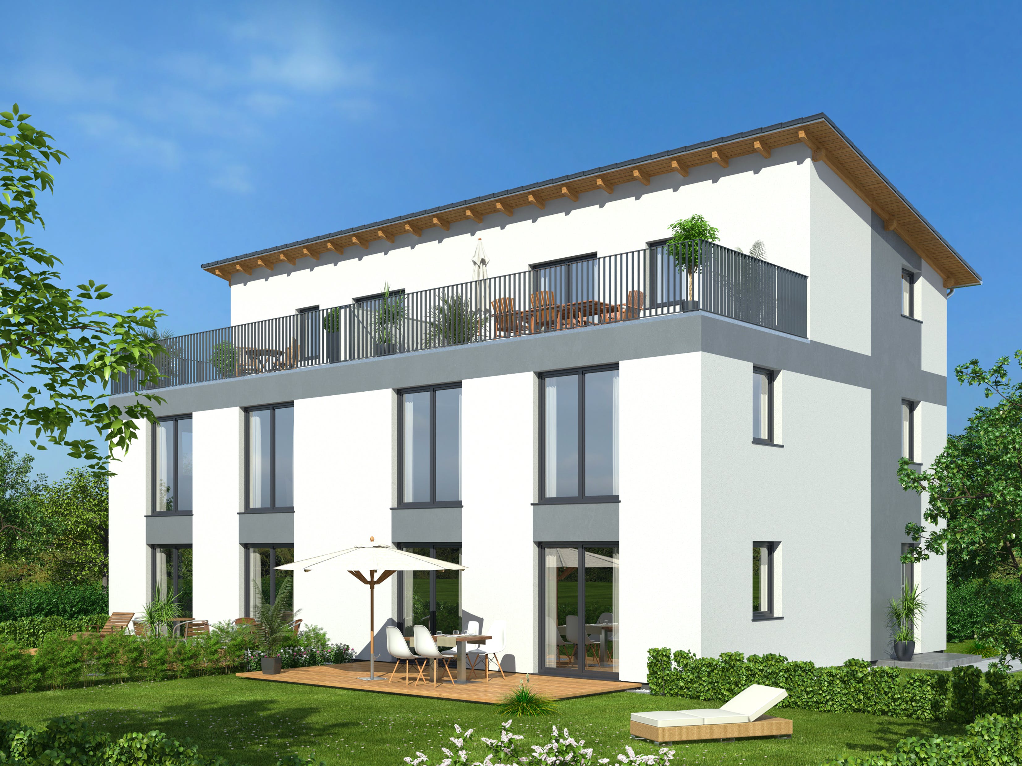 Fertighaus Hausidee 196 PD von DREVO HAUS Schlüsselfertig ab 306700€, Pultdachhaus Außenansicht 1