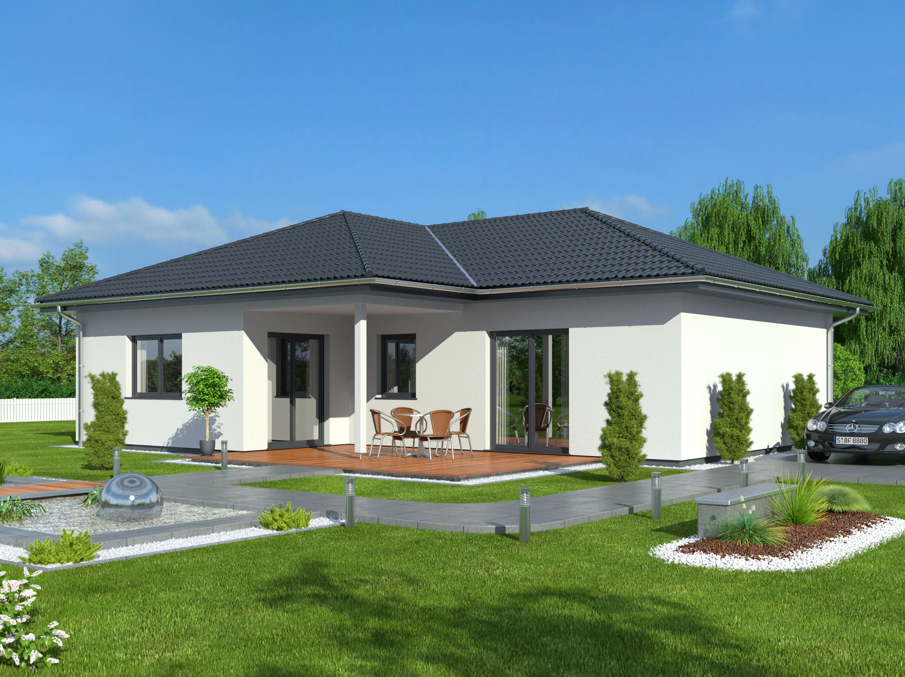 Fertighaus Bungalow 99 WD von DREVO HAUS Schlüsselfertig ab 225200€, Bungalow Außenansicht 1