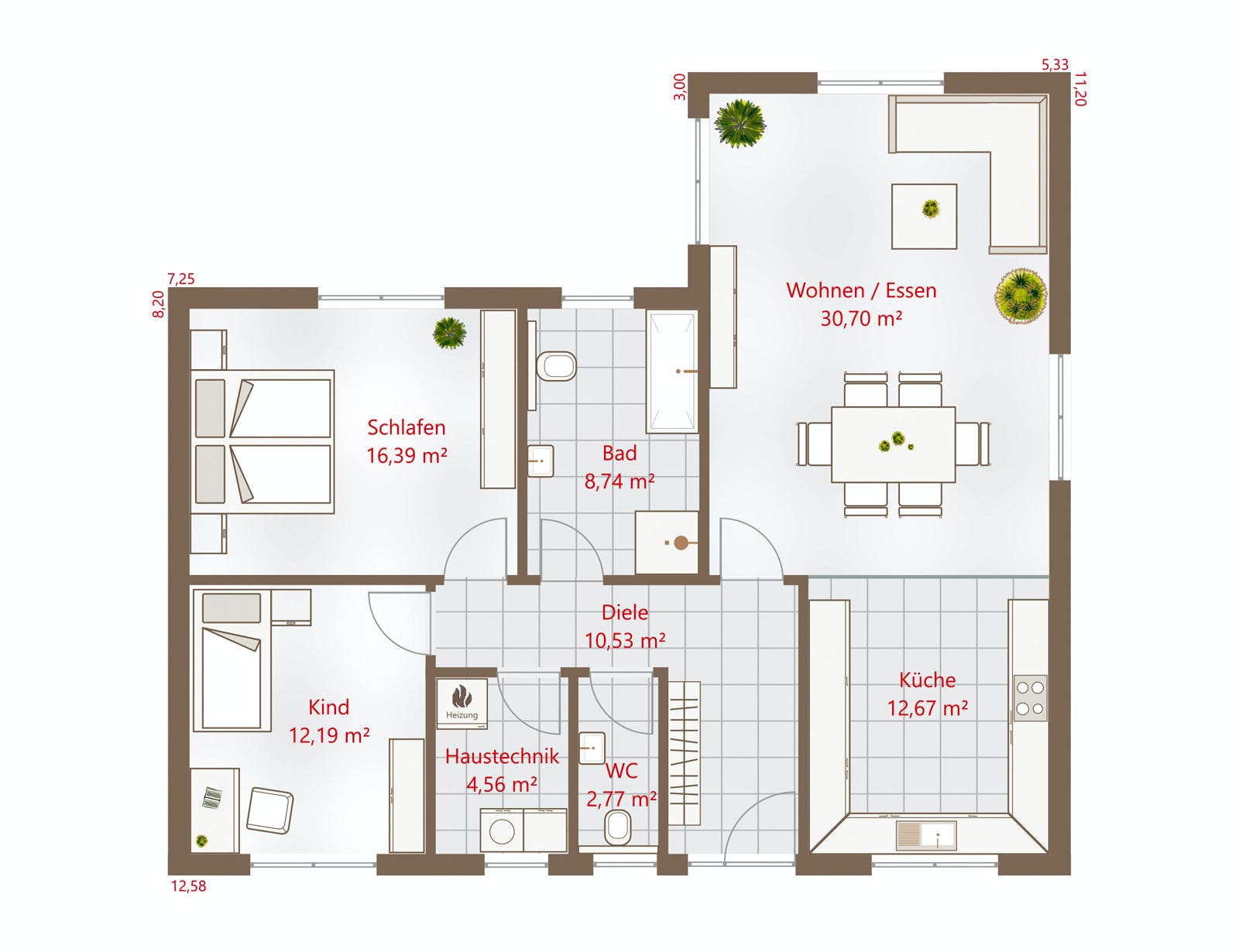 Fertighaus Bungalow 99 WD von DREVO HAUS Schlüsselfertig ab 225200€, Bungalow Grundriss 1
