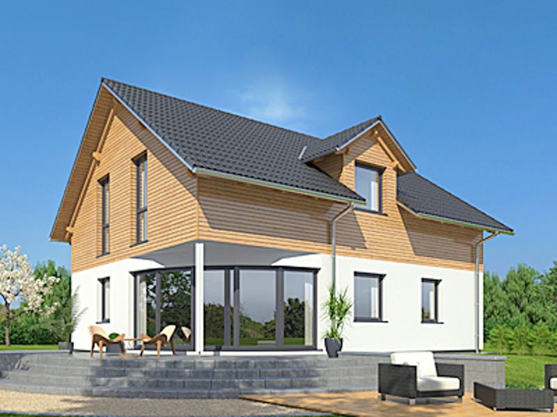 Einfamilienhaus unten Putz oben Holzfassade von Drevo Haus