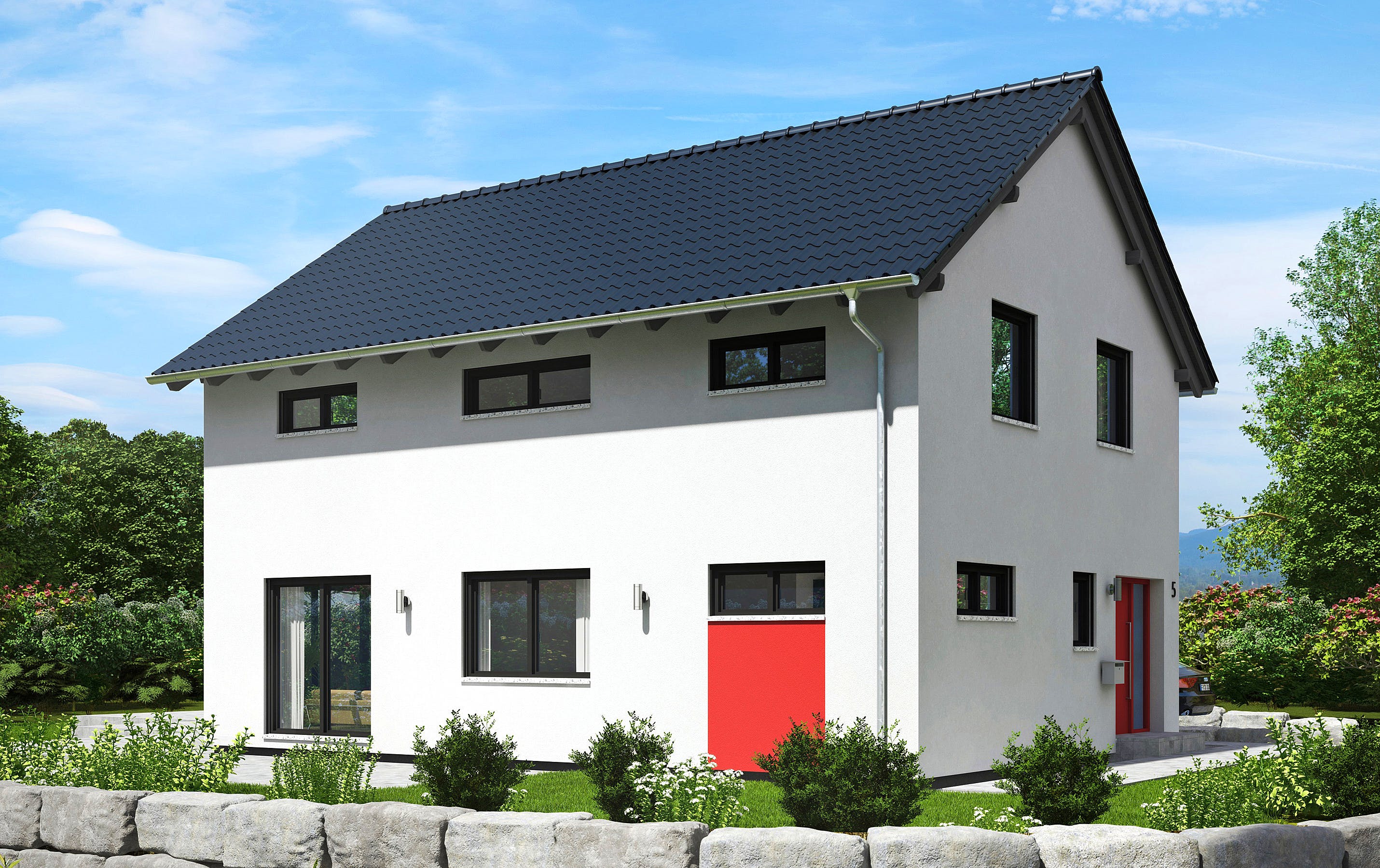 Fertighaus Dublin von FINGERHUT-HAUS Schlüsselfertig ab 414789€, Satteldach-Klassiker Außenansicht 1