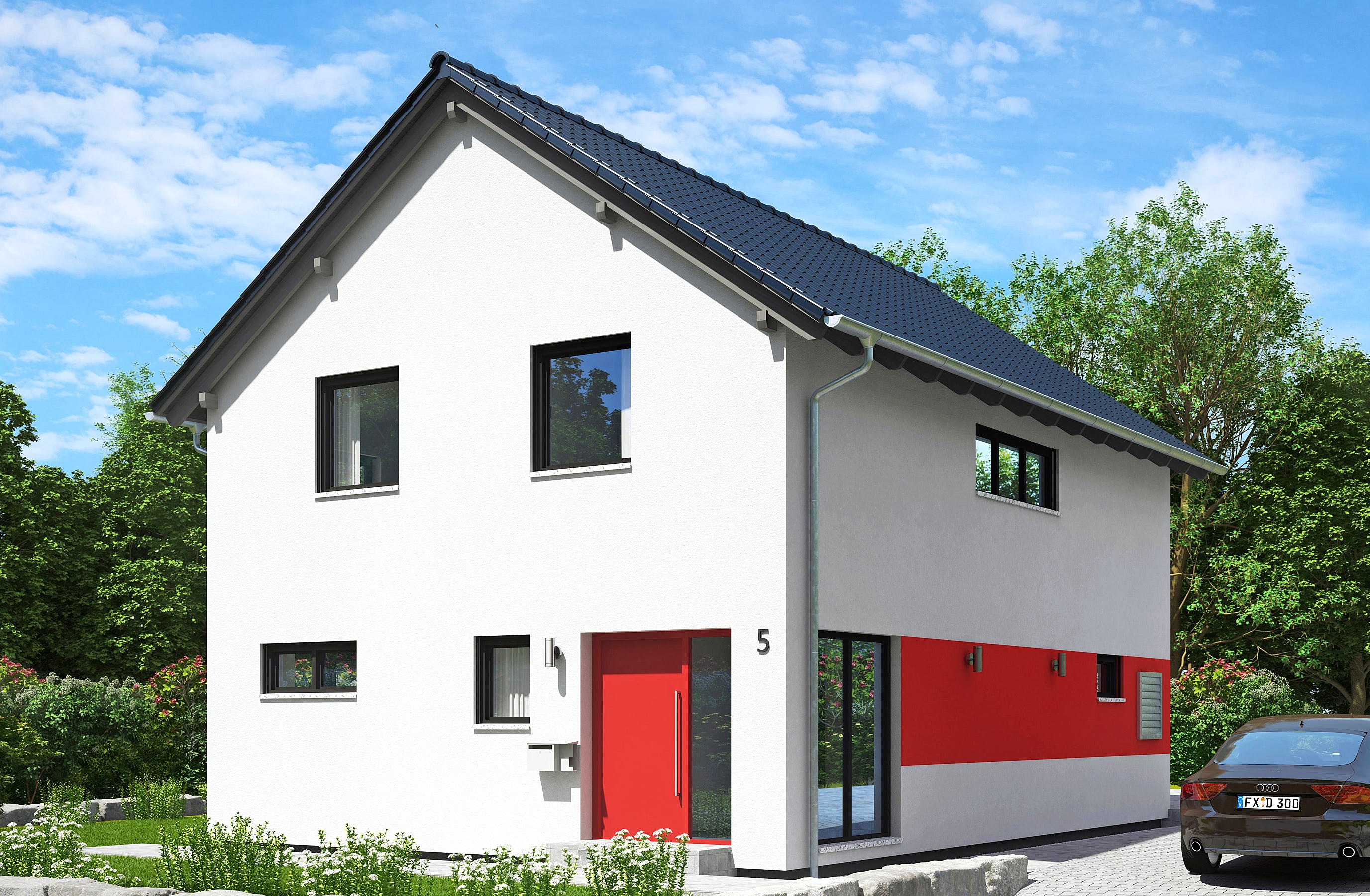 Fertighaus Dublin von FINGERHUT-HAUS Schlüsselfertig ab 414789€, Satteldach-Klassiker Außenansicht 2