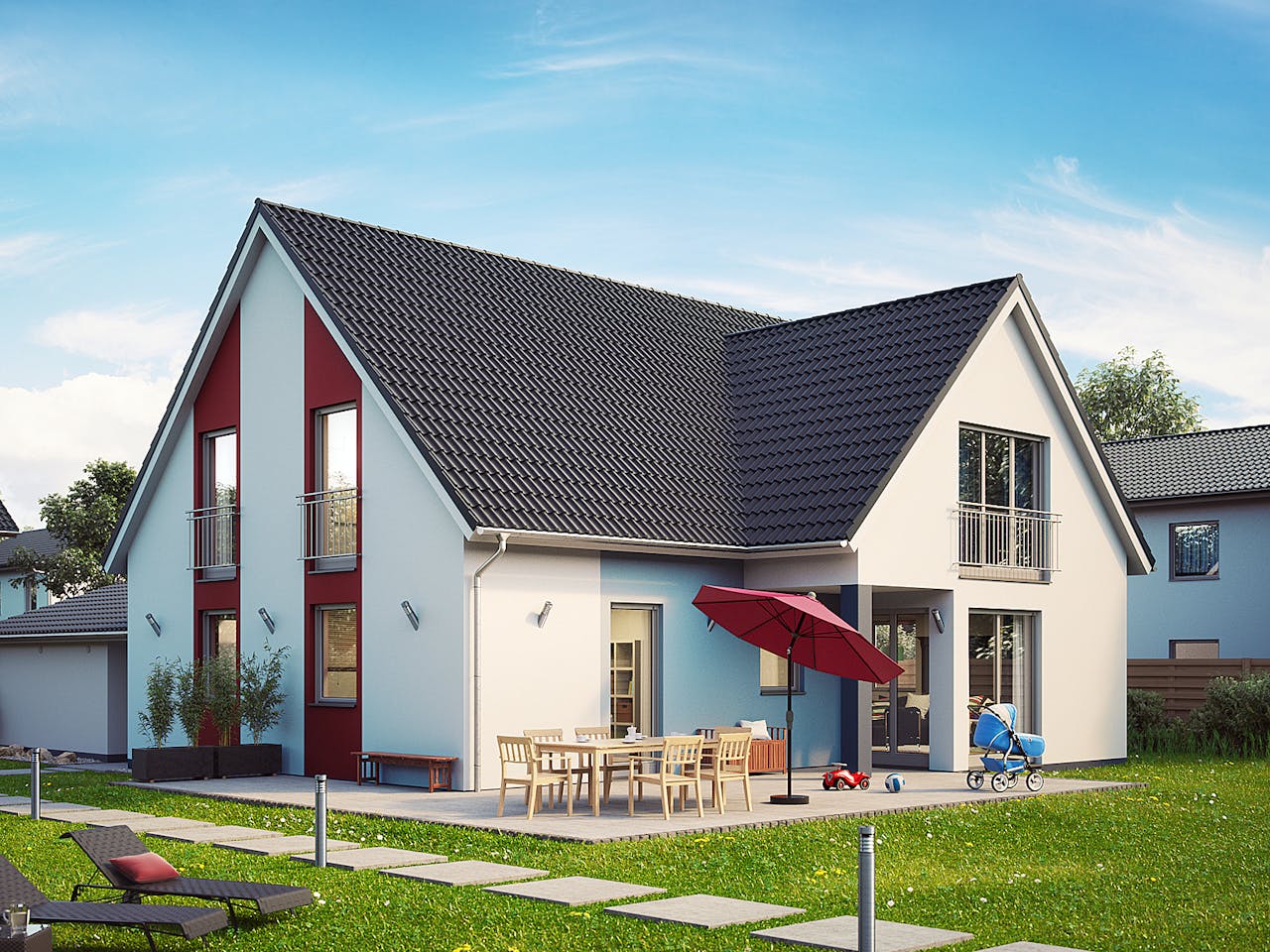 Massivhaus Oslo von Dürr Massivhaus Schlüsselfertig ab 386500€, Satteldach-Klassiker Außenansicht 1