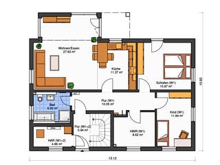 Massivhaus Oslo von Dürr Massivhaus Schlüsselfertig ab 386500€, Satteldach-Klassiker Grundriss 1