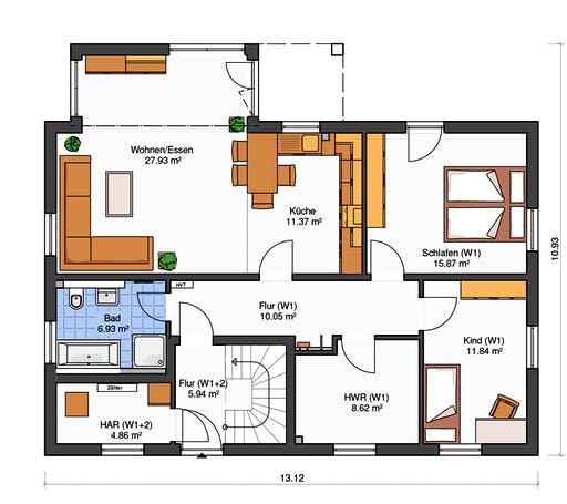 Massivhaus Oslo von Dürr Massivhaus Schlüsselfertig ab 386500€, Satteldach-Klassiker Grundriss 1