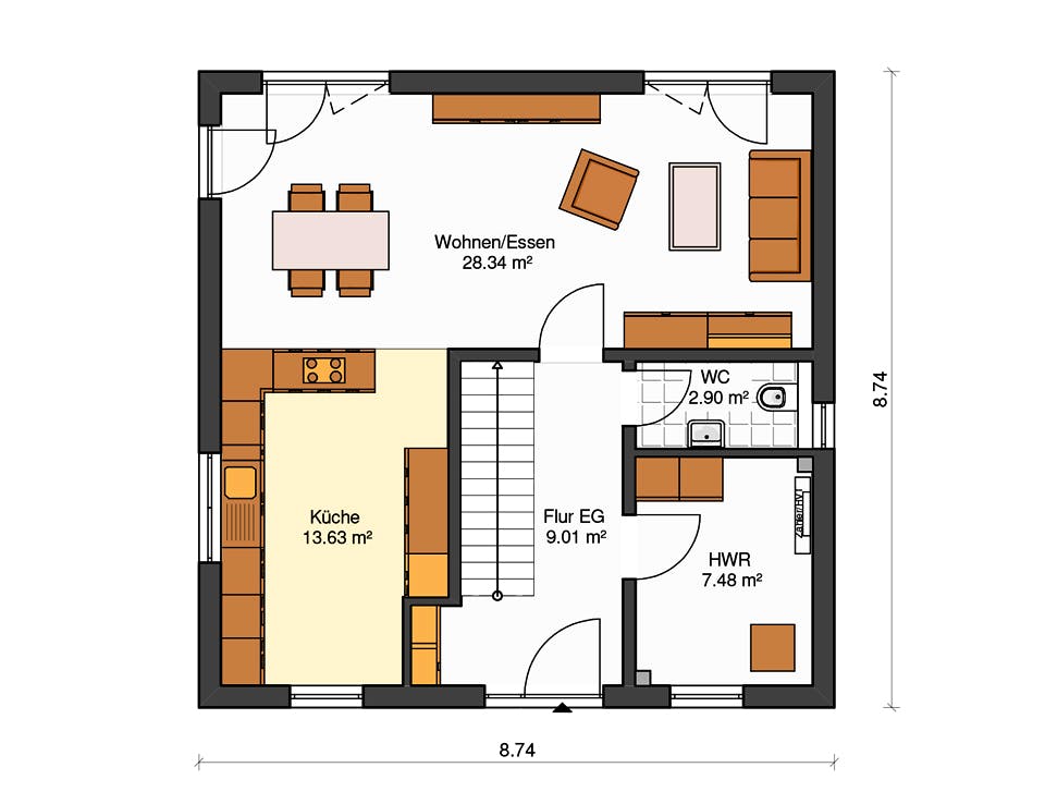 Massivhaus Sienna von Dürr Massivhaus Schlüsselfertig ab 264900€, Stadtvilla Grundriss 1