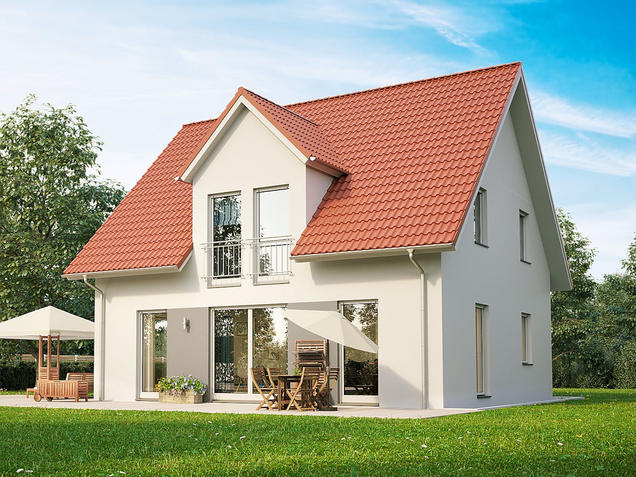 Massivhaus Trento von Dürr Massivhaus Schlüsselfertig ab 275000€, Satteldach-Klassiker Außenansicht 1