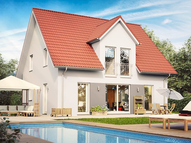 Massivhaus Trento von Dürr Massivhaus Schlüsselfertig ab 275000€, Satteldach-Klassiker Außenansicht 2