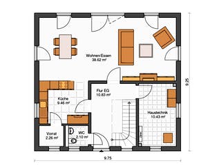 Massivhaus Trento von Dürr Massivhaus Schlüsselfertig ab 275000€, Satteldach-Klassiker Grundriss 1