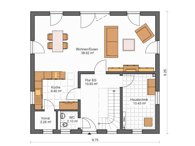 Massivhaus Trento von Dürr Massivhaus Schlüsselfertig ab 275000€, Satteldach-Klassiker Grundriss 1