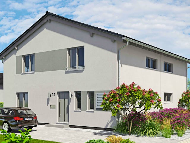 Fertighaus Duett 114 von Fingerhut Haus Schlüsselfertig ab 368872€, Satteldach-Klassiker Außenansicht 1