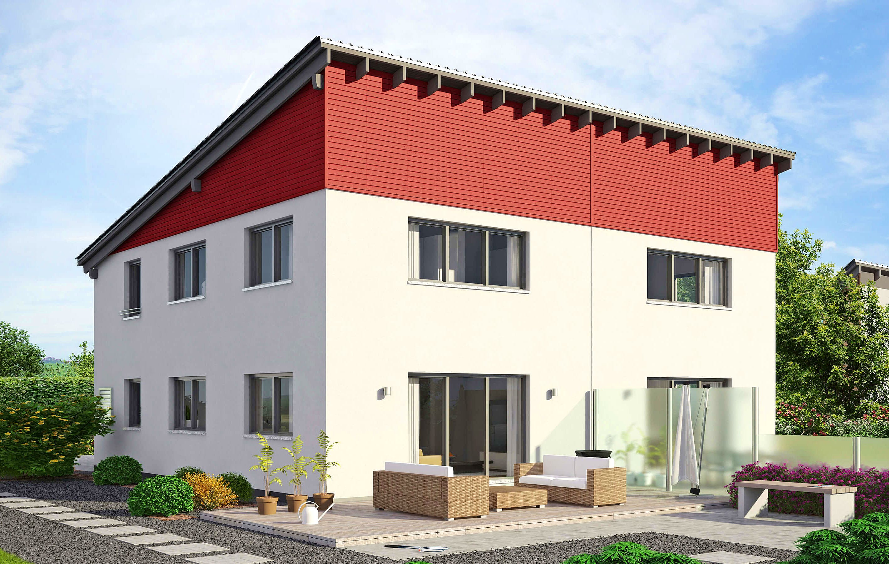 Fertighaus Duett 125 von FINGERHUT-HAUS Schlüsselfertig ab 395584€, Pultdachhaus Außenansicht 1