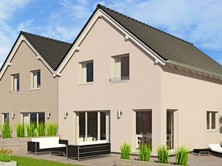 Fertighaus Doppelhaus Duett 128 von FINGERHUT HAUS Zwei- & Mehrfamilienhäuser Schlüsselfertig ab 385236€, Außenansicht 1