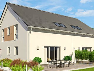 Fertighaus Doppelhaus Duett 134 von FINGERHUT HAUS Zwei- & Mehrfamilienhäuser Schlüsselfertig ab 408071€, Außenansicht 2