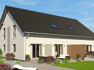 Fertighaus Doppelhaus Duett 141 von FINGERHUT HAUS Zwei- & Mehrfamilienhäuser Schlüsselfertig ab 393648€, Außenansicht 1