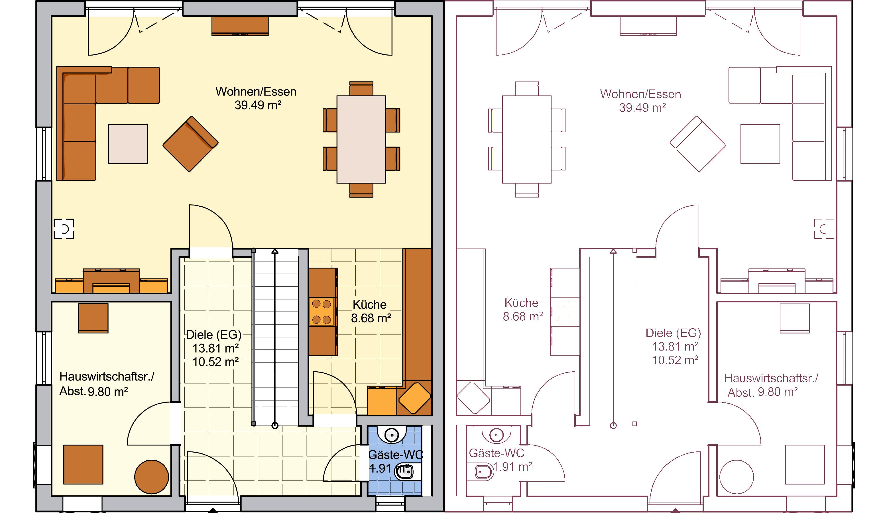 Fertighaus Duett 141 von FINGERHUT-HAUS Schlüsselfertig ab 393648€, Satteldach-Klassiker Grundriss 1
