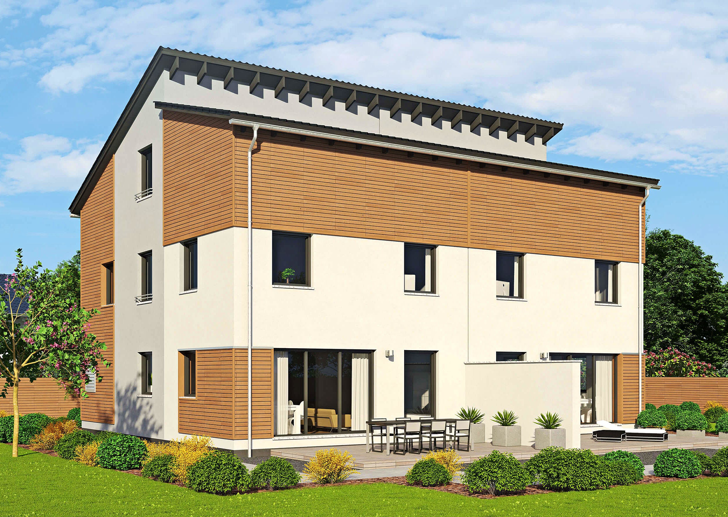 Fertighaus Duett 175 von FINGERHUT-HAUS Schlüsselfertig ab 490857€, Pultdachhaus Außenansicht 1