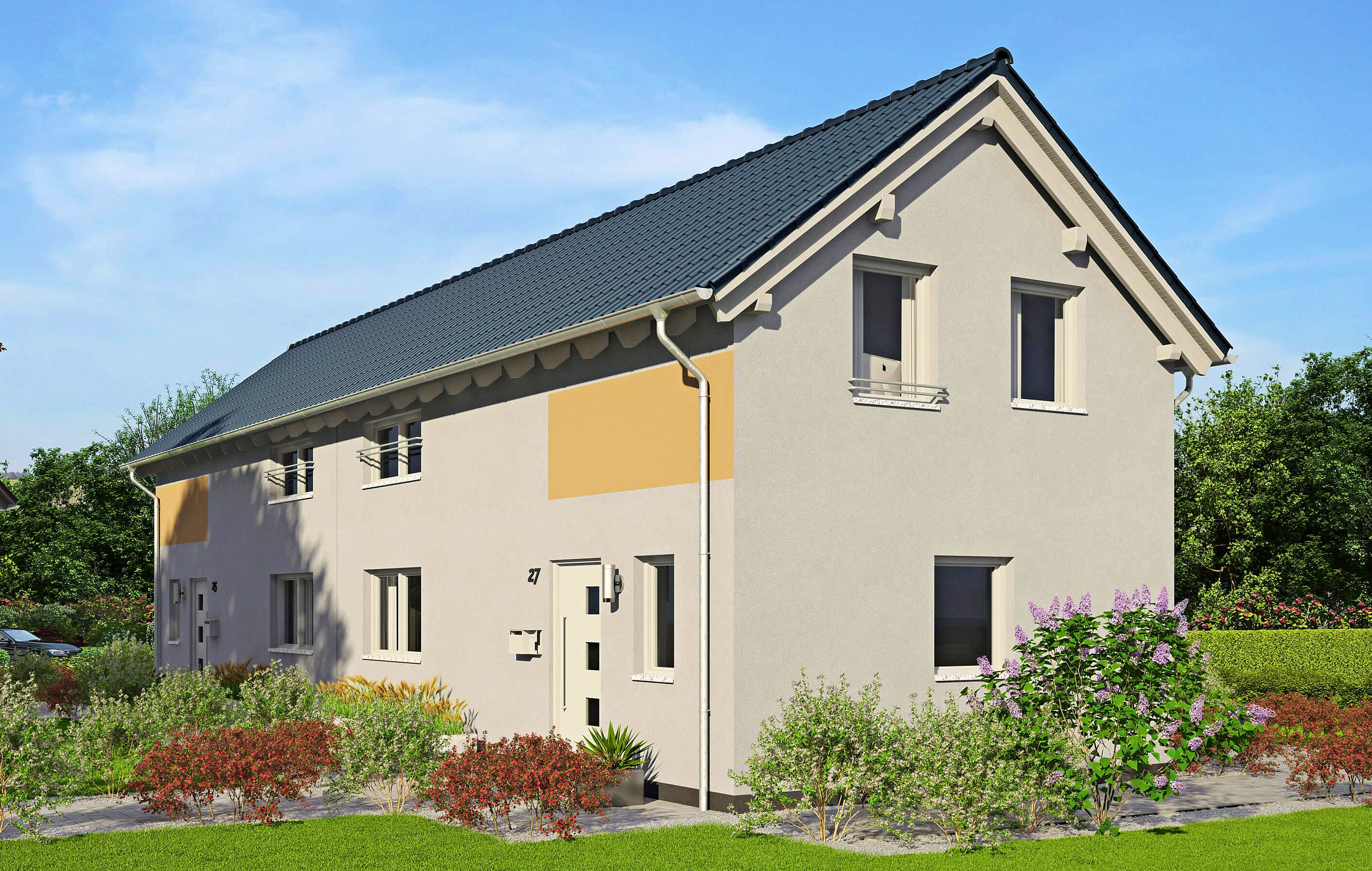 Fertighaus Duett 95 von FINGERHUT-HAUS Schlüsselfertig ab 341248€, Satteldach-Klassiker Außenansicht 1