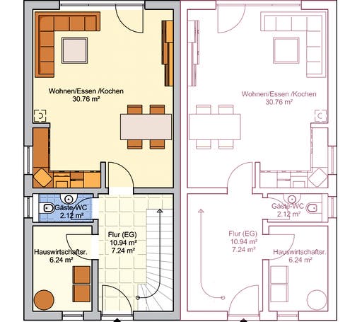 Fertighaus Duett 96 von FINGERHUT-HAUS Schlüsselfertig ab 334193€, Satteldach-Klassiker Grundriss 1