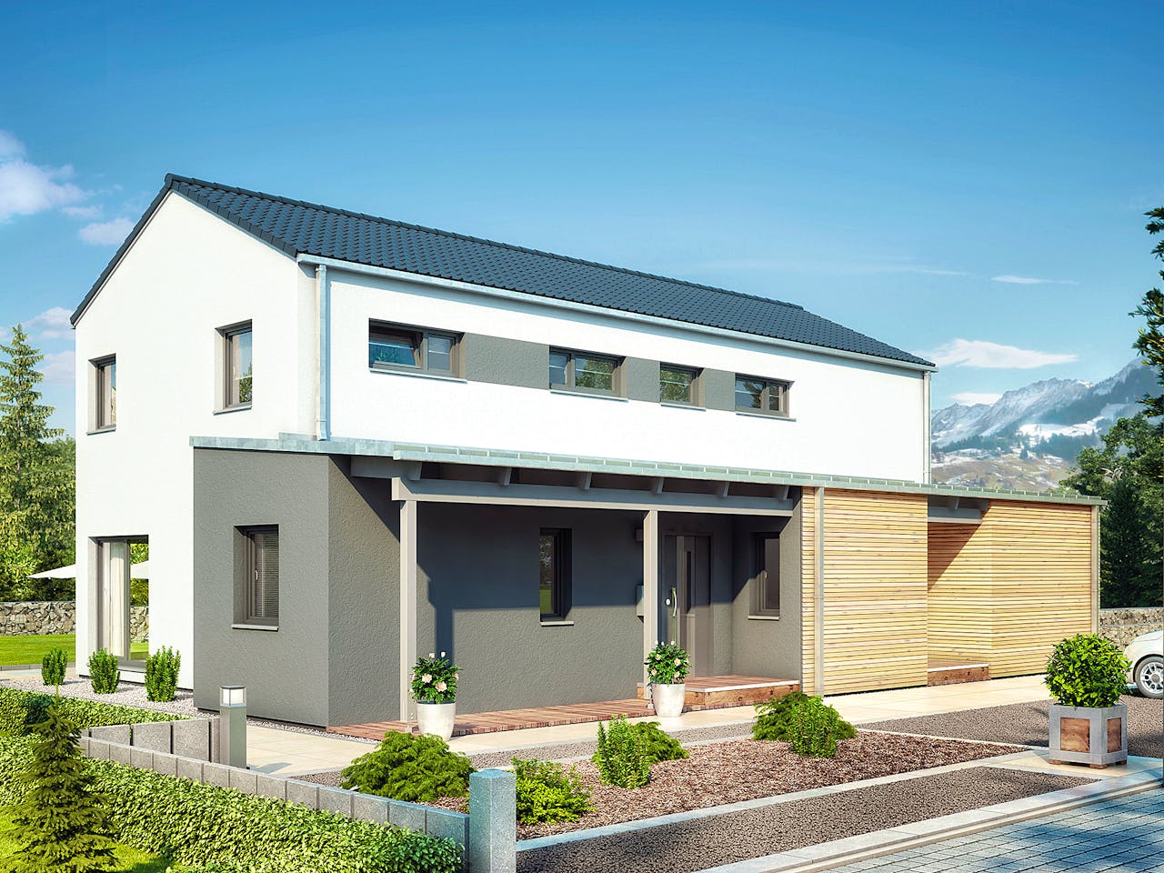 Fertighaus Duo 211 von Hanse Haus Schlüsselfertig ab 625413€, Satteldach-Klassiker Außenansicht 1