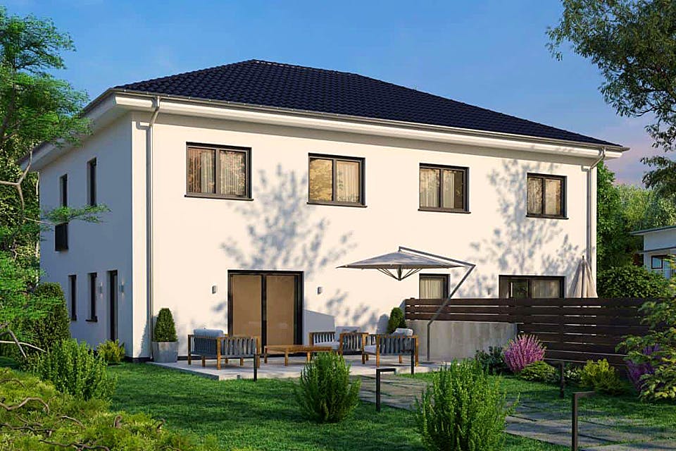 Massivhaus Duplex von AUREA Massivhaus, Stadtvilla Außenansicht 2