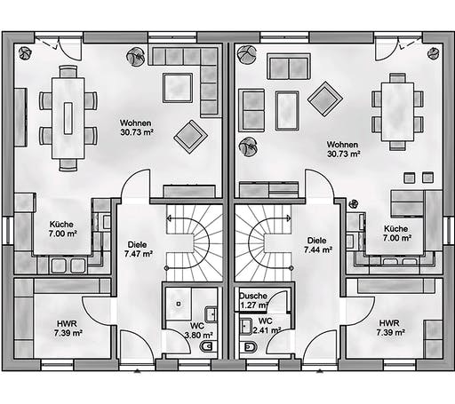 Massivhaus Duplex von AUREA Massivhaus, Stadtvilla Grundriss 1