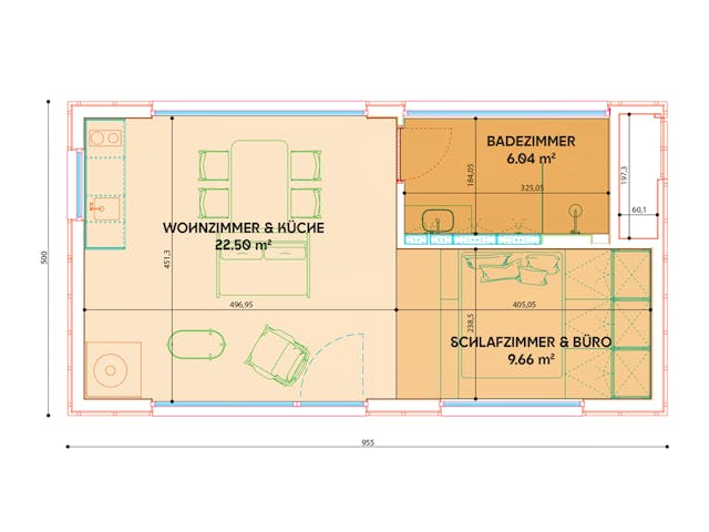 Fertighaus Tiny Haus Dwellii Barn von Dwellii House, Bungalow Grundriss 1