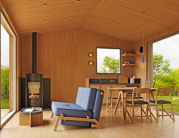 Wohnbereich im Tiny House Dwellii Barn von Dwellii House