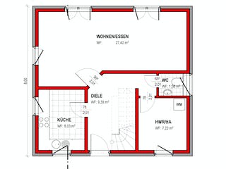 Massivhaus BK Bau-Konzept E100 (inacitve) von BK Bau-Konzept Schlüsselfertig ab 152900€, Satteldach-Klassiker Grundriss 1