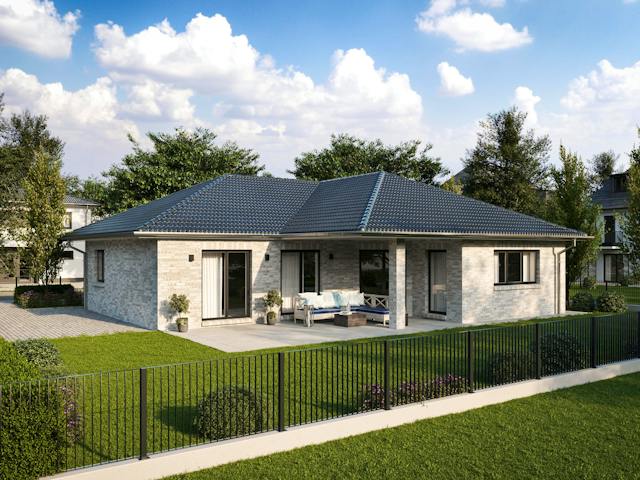 Massivhaus WINKELBUNGALOW 140 von Kähler Massivhaus Schlüsselfertig ab 369610€, Bungalow Außenansicht 1