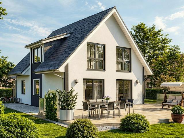 Massivhaus Prerow von TIMOWA Massivhäuser Schlüsselfertig ab 319900€, Satteldach-Klassiker Außenansicht 1