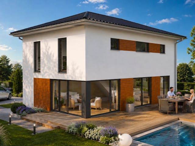 Fertighaus Stadtvilla Modern 160 W von Mein Haus Bausysteme, Stadtvilla Außenansicht 1