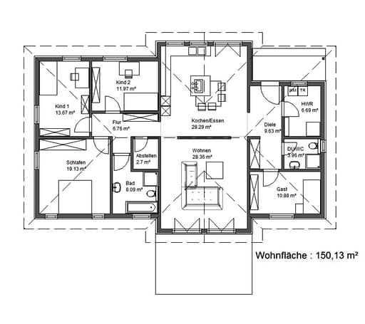 Fertighaus Easy Living 150 WD von Kaiser Haus Schlüsselfertig ab 205635€, Bungalow Grundriss 1